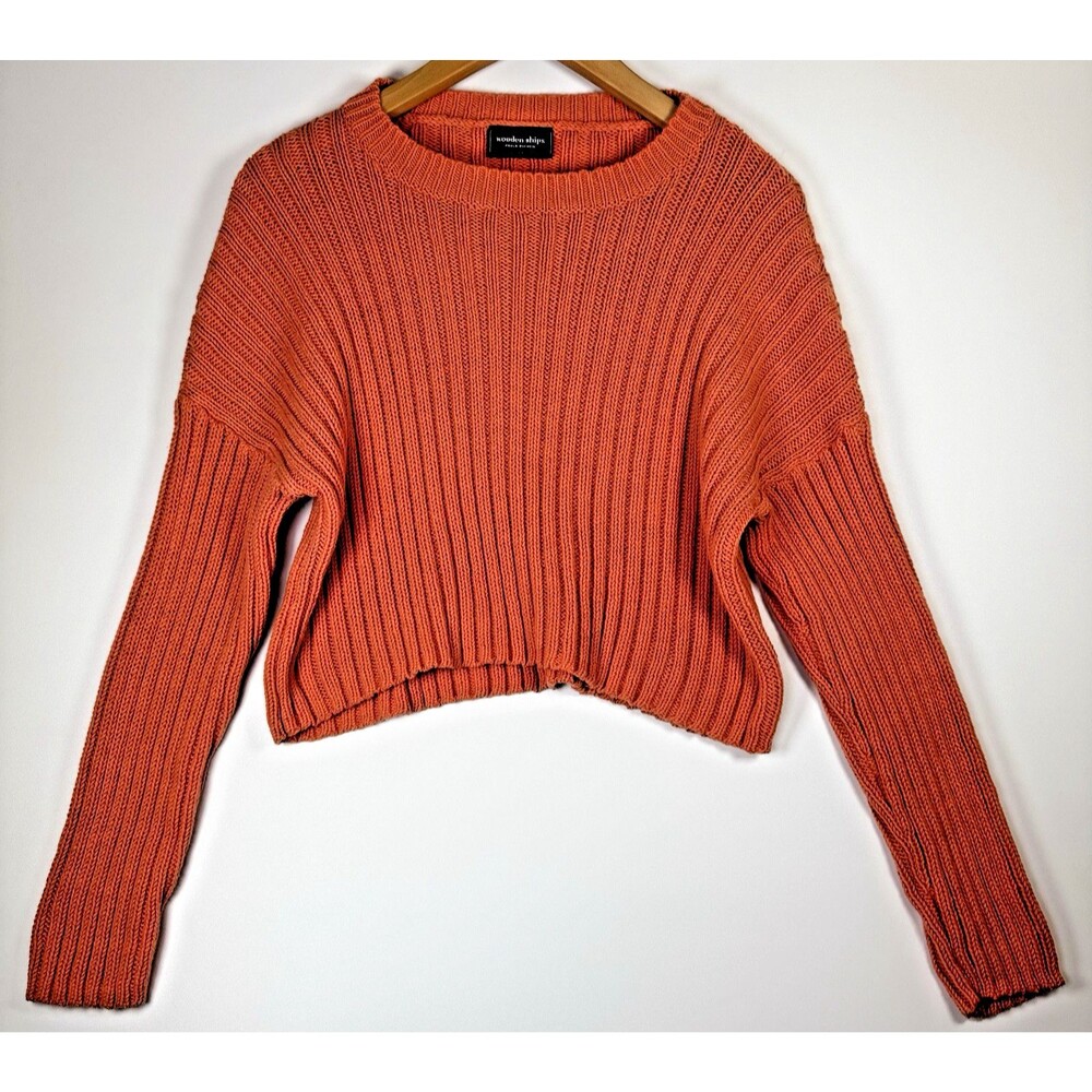 Wooden Ships Paola Buendia Sweater S/M Burnt Orange Cropped‎ Rib Knit Cotton